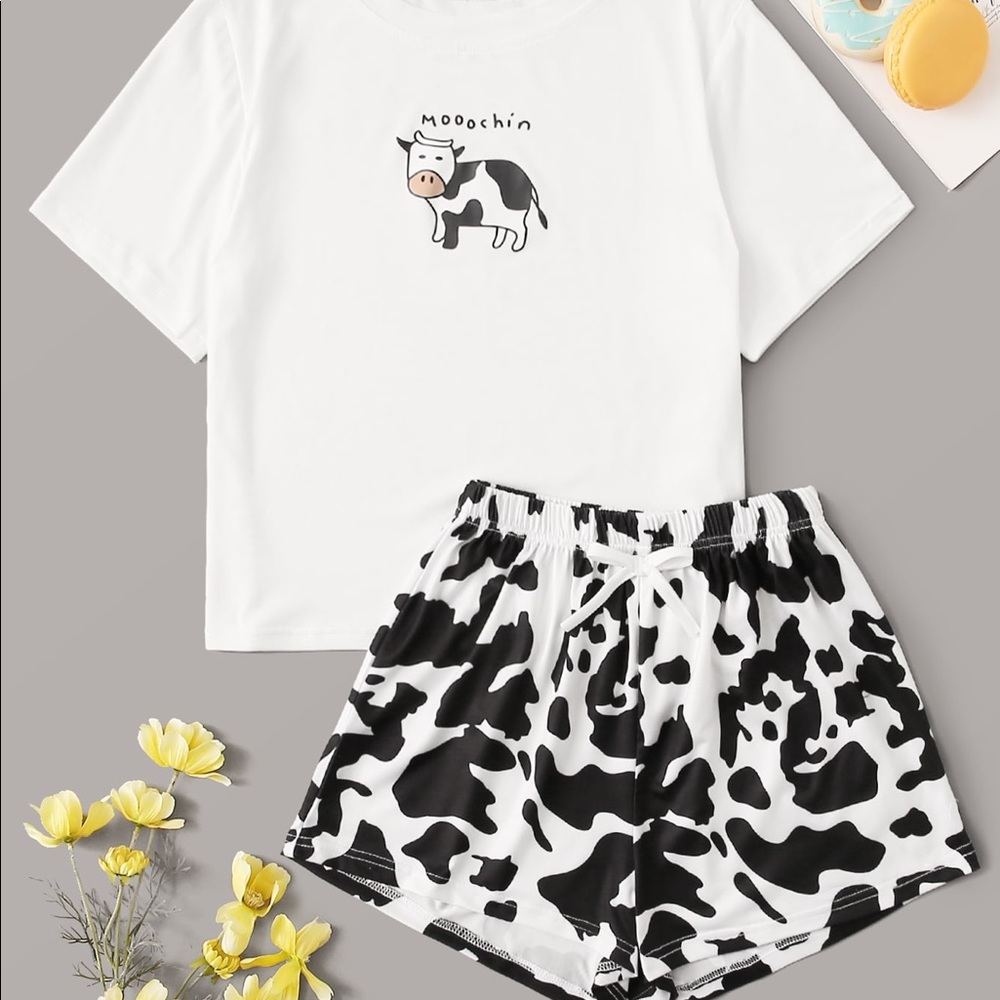 NEW SHEIN Cow Bucket Hat & PJ Set Size XS - Picture 3 of 7